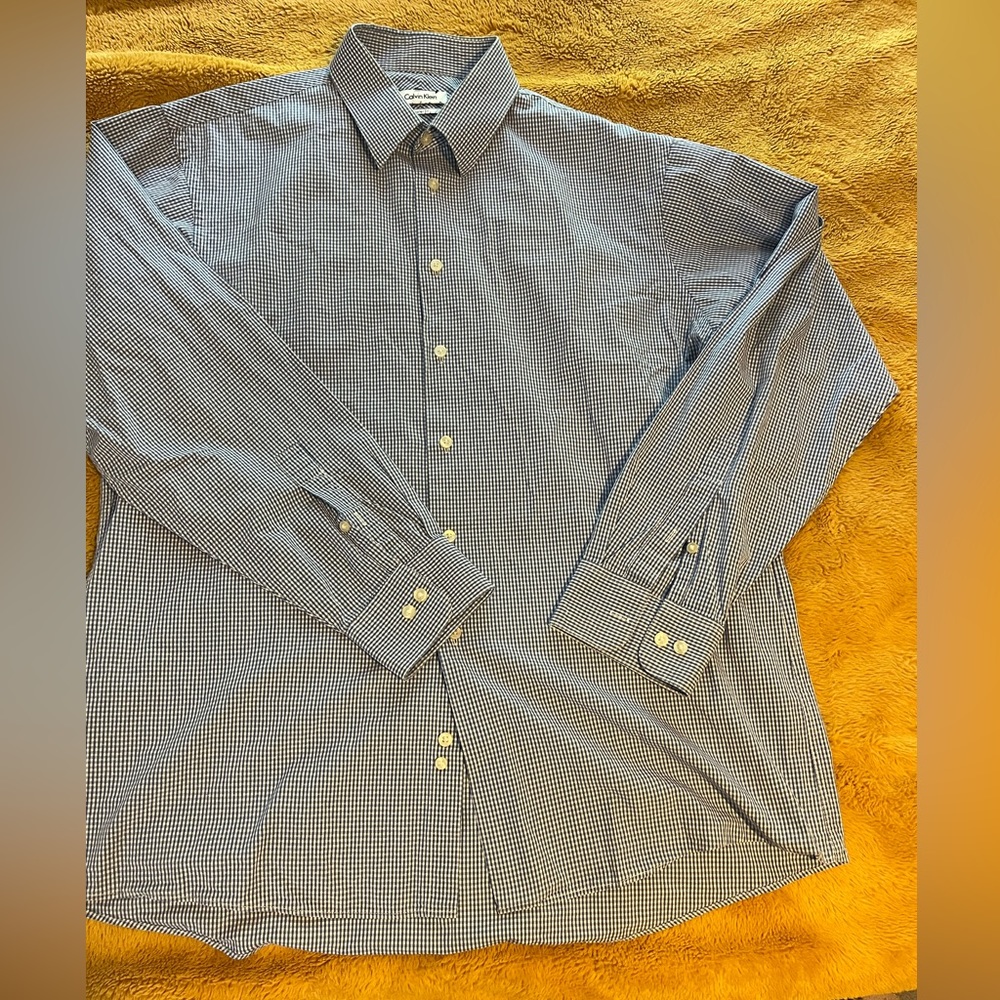Calvin Klein gingham blue and white button down